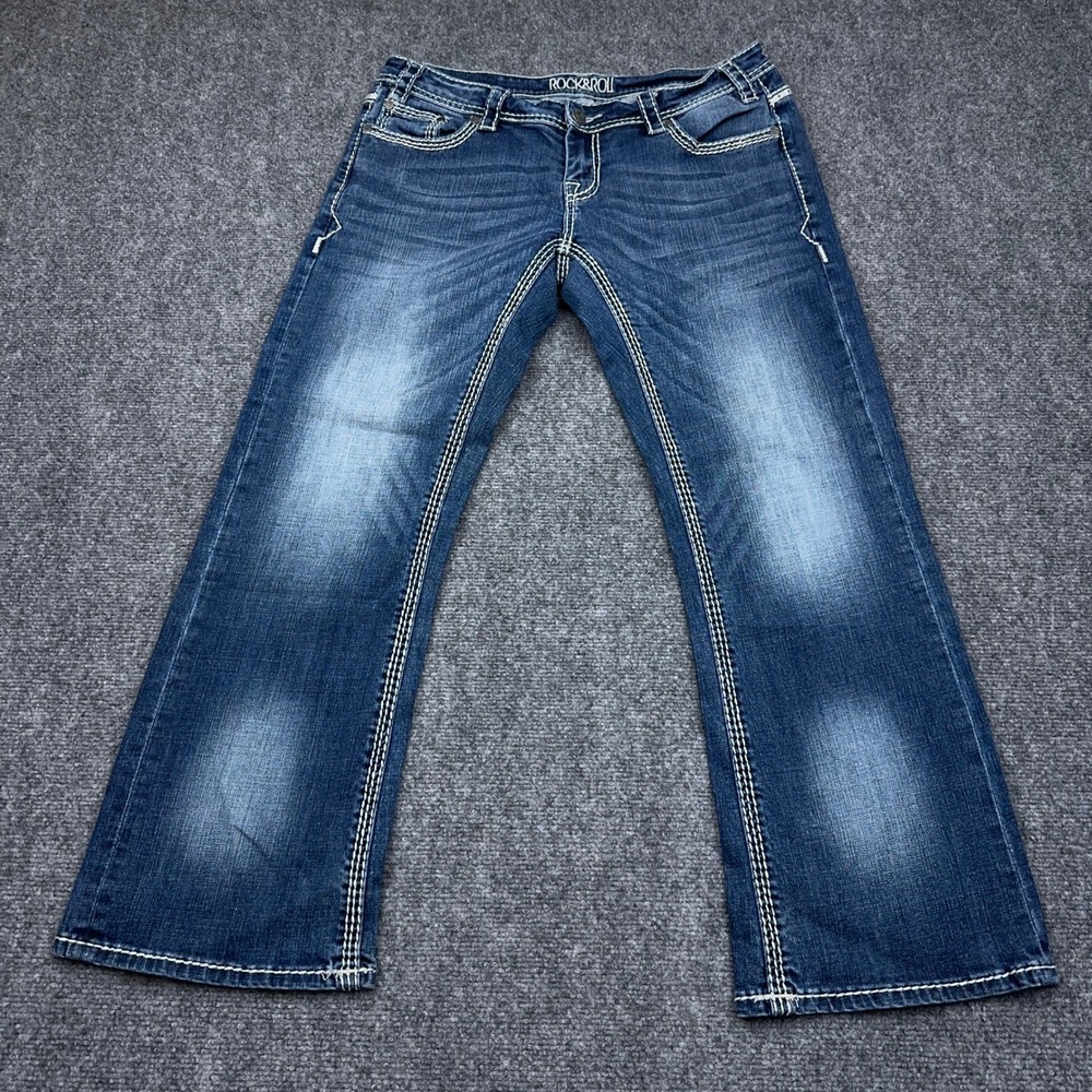Rock & Roll Cowgirl Riding Bootcut Jeans Women 31x30 FIT 33x28 Dark Vintage Wash